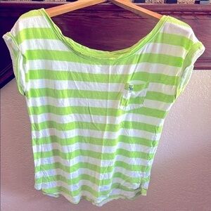 Abercrombie & Fitch Striped Lime Green and White Women's Summer Casual Shirt Top